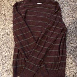 Maroon & grey striped, cotton blend sweater